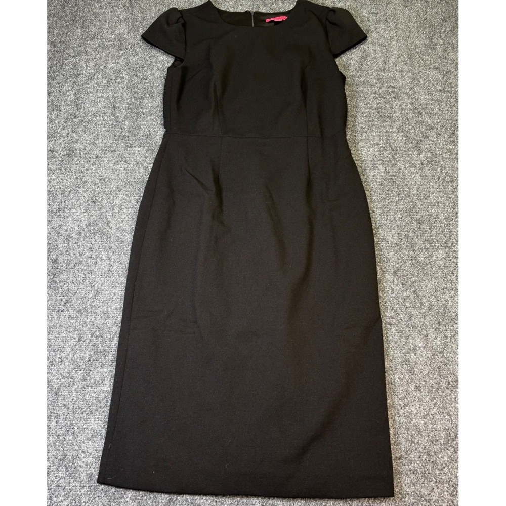 Betsy Johnson Black Cap‎ Sleeve Sheath Dress Size 4 Knee Length Work Career